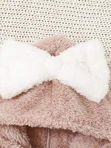 SHEIN Baby Girls' Casual Cat Embroidery Hooded Dress With Thermal Lined - Pink - View 3