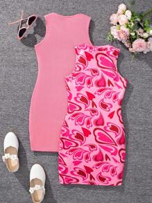 女孩子們2入組街頭運動針織無袖連身裙套裝,圓領設計 - 彩色 - 查看 2