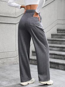 SHEIN Unity Women's Solid Color Drawstring Waist Trousers - Light Grey - View 2