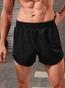 Manfinity Sport Corelite 男士側邊條紋運動短褲，慢跑短褲 - 黑色 - 查看 4