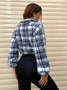 SHEIN Unity Kẻ sọc 	
Fuzzy Nửa Zip Quần skinny Áo nỉ - Màu xanh bụi bặm - Xem 2