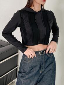 DAZY Long Sleeve Hooded Top - Black - View 10