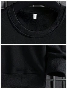 1 件男士休閒圓領標語印花運動衫 - 黑色 - 查看 3