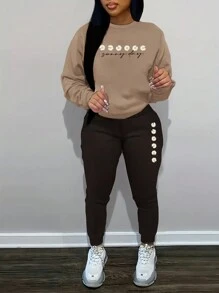 SHEIN 女士花卉印花運動套裝(毛衣和運動長褲) - 彩色 - 查看 1