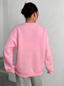 SHEIN Unity In thư Thả vai Áo nỉ - Hồng - Xem 2