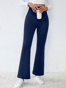 SHEIN Essnce Solid Color High Waisted Warm Thermal Lined Winter Leggings - Blue - View 4