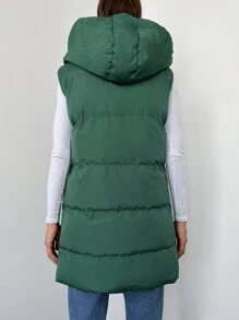 EURMUSE Zip Up Drawstring Hooded Vest Puffer Coat - Green - View 2