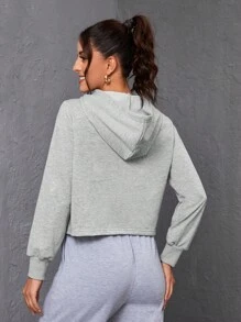 Menodora SHEIN Sport Menodora SHEIN Sport Solid Color Hooded Sports Jacket - Light Grey - View 2