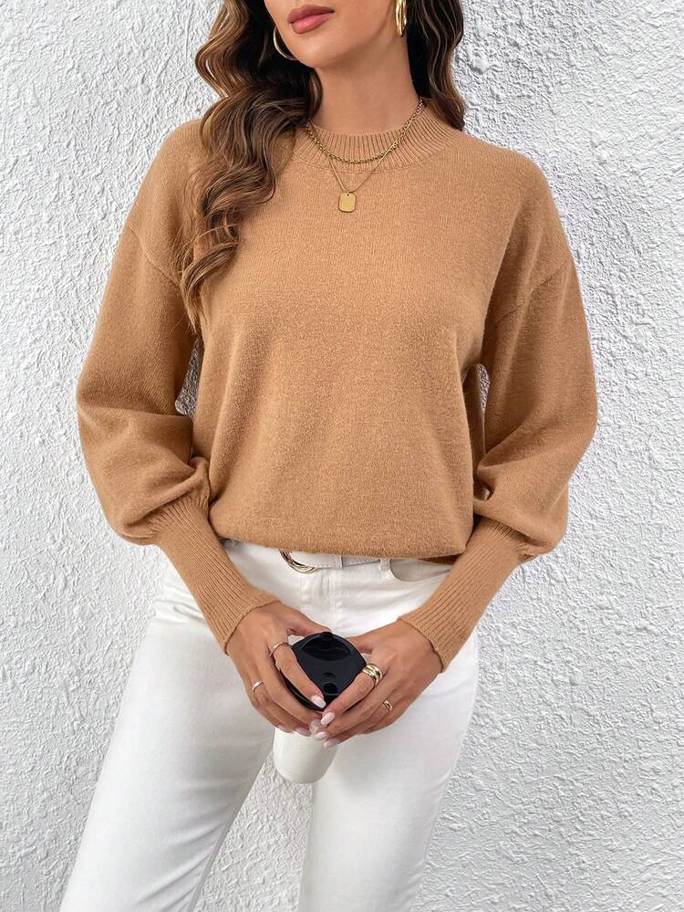 Women's Drop Shoulder Solid Color Knit Pullover Fall Winter Sweater
