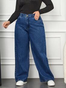 EURMUSE Plus Size Jeans With Built-in Zipper - Dark Wash - View 1