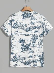 SHEIN Manfinity LEGND Men's Illustration Printed Round Neck Short Sleeve T-shirt - Blue - View 2