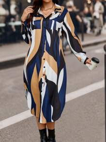 SHEIN LUNE Plus Size All-Over Button-Down Shirt Dress - Multicolor - View 1