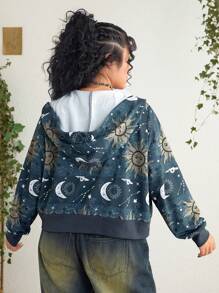 ROMWE PUNK Kích thước lớn Bản in Mặt trời và Mặt trăng Dây kéo Hoodie - Nhiều màu - Xem 2