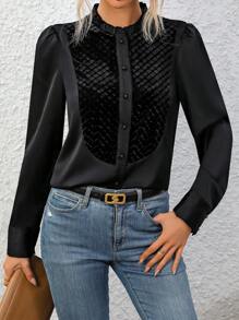 SHEIN Clasi Của phụ nữ Đen Áo sơ mi Với Ren cổ áo - màu đen - Xem 1