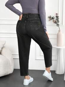 EURMUSE Plus Size  Washed Mom Jeans For Women - Dark Grey - View 2