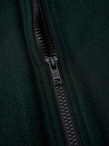 SHEIN LUNE 大尺碼女用蓋口袋立領羊毛大衣 - 墨綠色 - 查看 4