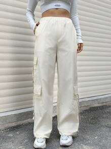 SHEIN Unity 女式降落傘貨物褲 - 米色 - 查看 3