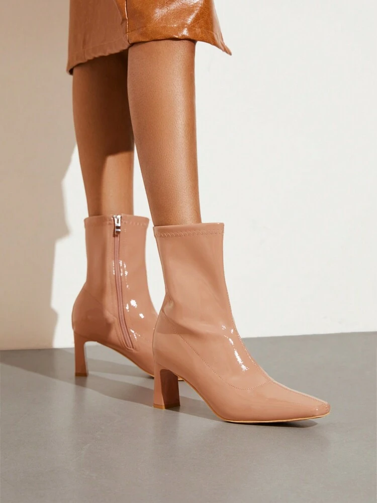 Stitched Detail Square Toe Women's Fashionable Ankle Boots