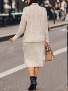 SHEIN LUNE Plus Size High Neck Drop Shoulder Sleeve Sweater And Skirt Set