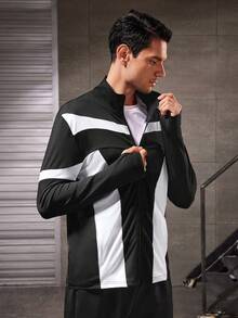 Manfinity Sport Streetwear Áo khoác thể thao phối màu cho nam - Đen và trắng - Xem 5