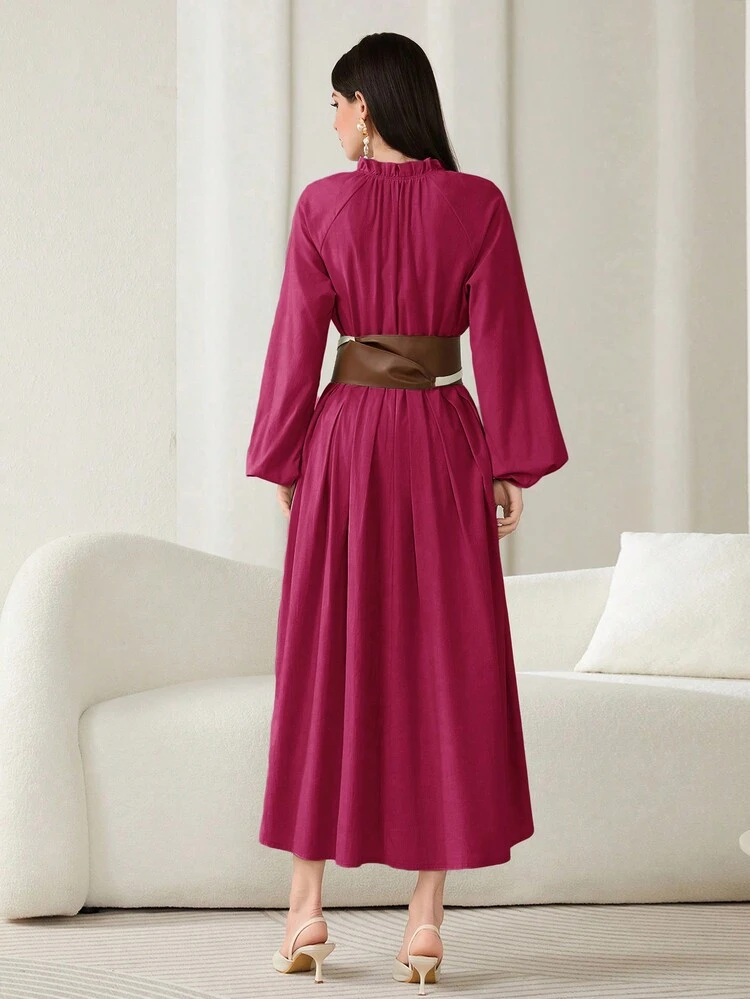 Elegant Belted Lantern Sleeve Dress Fall Cloth For Women