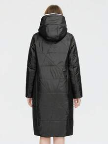 Astrid Plus Zip Up Hooded Quilted Coat - Black - View 2