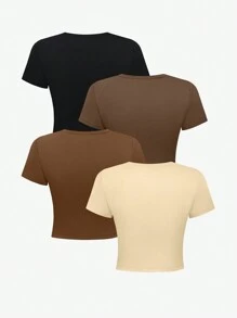 INAWLY 女士純色短袖短款t卹 - 彩色 - 查看 2