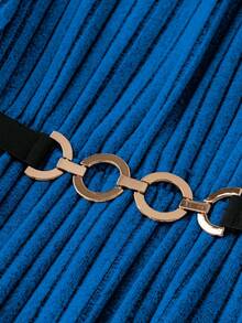 SHEIN Clasi 大尺碼荷葉袖連身裙(不含腰帶) - 藍色 - 查看 5