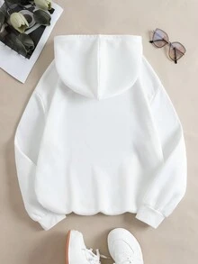 SHEIN EZwear 女性字母印花連帽運動衫 - 白色 - 查看 2