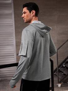 Manfinity Boxing Boyfriend Style Men's Solid Color Zipper Hooded Sports Jacket Workout Tops Grey Jacket Sports Jacket - Grey - View 2