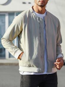 Manfinity Homme Loose Men's Vintage Denim Jacket With Baseball Collar And Raglan Sleeves - Khaki - View 5