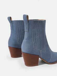 Styleloop 時尚女士尖頭粗跟短靴 - 藍色 - 查看 5