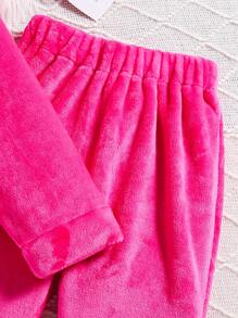 SHEIN 青少女連帽抓毛毛衣和印花運動長褲套裝 - 玫紅色 - 查看 5