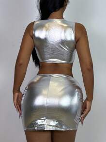 Swim EVENT Ladies' Metallic Bikini Set With Pocket Design Carnival Summer Beach