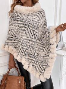 SHEIN LUNE 女士拼接毛衣 - 杏色 - 查看 1