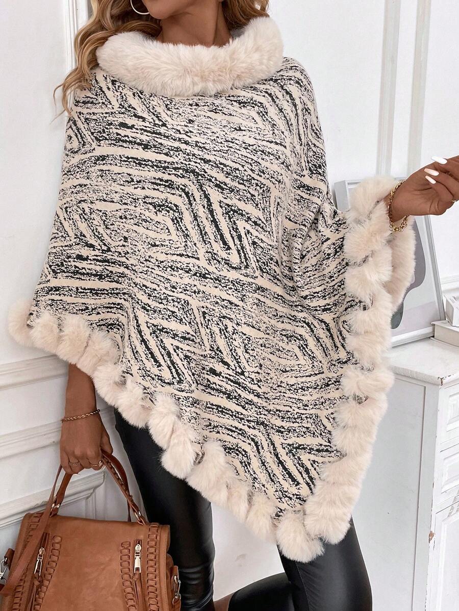 SHEIN LUNE 女士拼接毛衣 - 杏色 - 查看 1