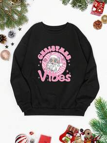 DEARCASE 粉紅色聖誕老人信件圖形印花下落肩毛衣,適用於秋冬季節 - 黑色 - 查看 3