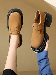 Mocasines Informales De Plataforma Con Suela Gruesa Para Mujer Con Diseño Versátil Para Uso Diario - Amarillo - Ver 2