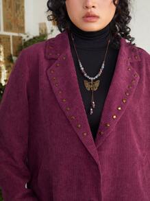 ROMWE PUNK Chaqueta De Talla Grande Para Mujer Con Solapa De Botones, Decorada Con Remaches