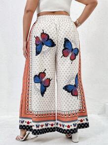 SHEIN VCAY Của phụ nữ Kích thước lớn In bướm Quần ống rộng - Nhiều màu - Xem 2