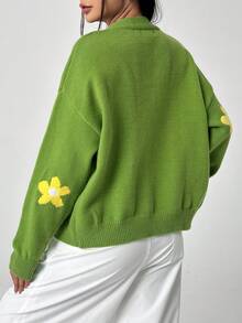 SHEIN Unity 女士花卉圖案落肩開襟衫 - 綠色 - 查看 2