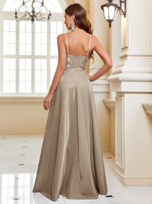 SHEIN Belle Quý cô Màu thuần Đầm Party Với Dây đai mỏng - Vàng - Xem 2