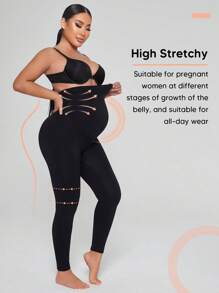孕妇高腰紧身裤 - 黑色 - 查看 3