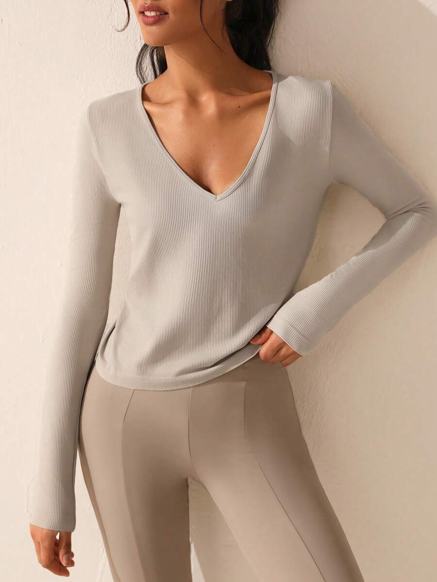 Lifespree 女士長袖肋織運動t恤 - 淺灰色 - 查看 1