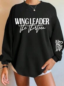 SHEIN EZwear Của phụ nữ Kích thước lớn Thả vai Áo nỉ Với In thư - màu đen - Xem 1