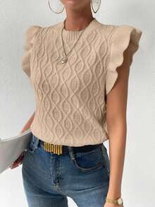 SHEIN Frenchy Chaleco Informal Para Mujer De Cuello Redondo Y Color Sólido - Albaricoque - Ver 3