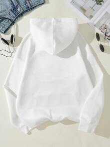 SHEIN LUNE Women's Letter & Character Print Hooded Sweatshirt With Drawstring - White - View 2