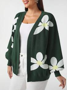 Mindsi Designer Plus Floral Flower Pattern Drop Shoulder Cardigan, Fall, For Autumn & Winter, For Holiday, Vacation, Valentine's Day, Festival - Multicolor - View 4