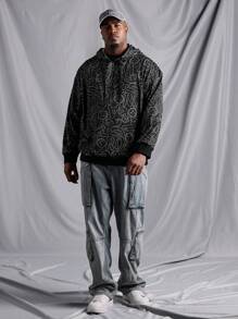 SHEIN Manfinity Homme 男士大碼連帽衫,全印花圖案和拉繩 - 黑色 - 查看 6