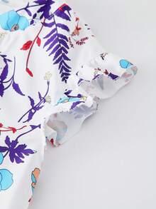 SHEIN LUNE Top De Talla Grande Con Escote De Pico, Estampado Floral Y Adornos De Volantes - Púrpura malva - Ver 5